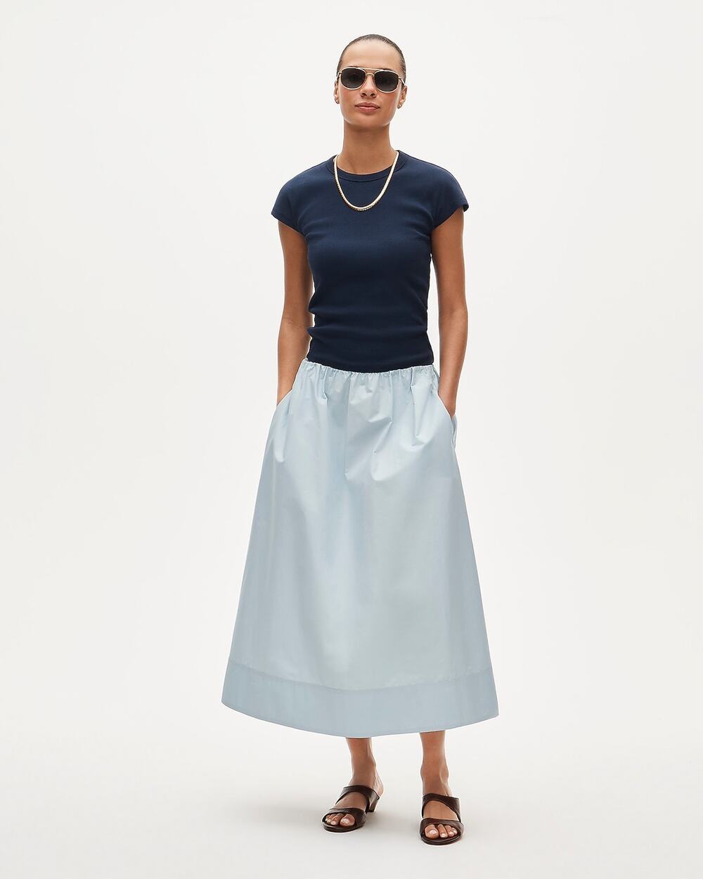J.Crew Minimalist Coastal Deco Blue Pull On Full Midi Cotton Skirt Large